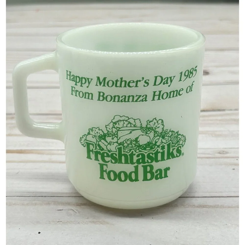 Vintage 1985‎ Bonanza Restaurant Mother's Day Milk Glass Coffee Cup Mug